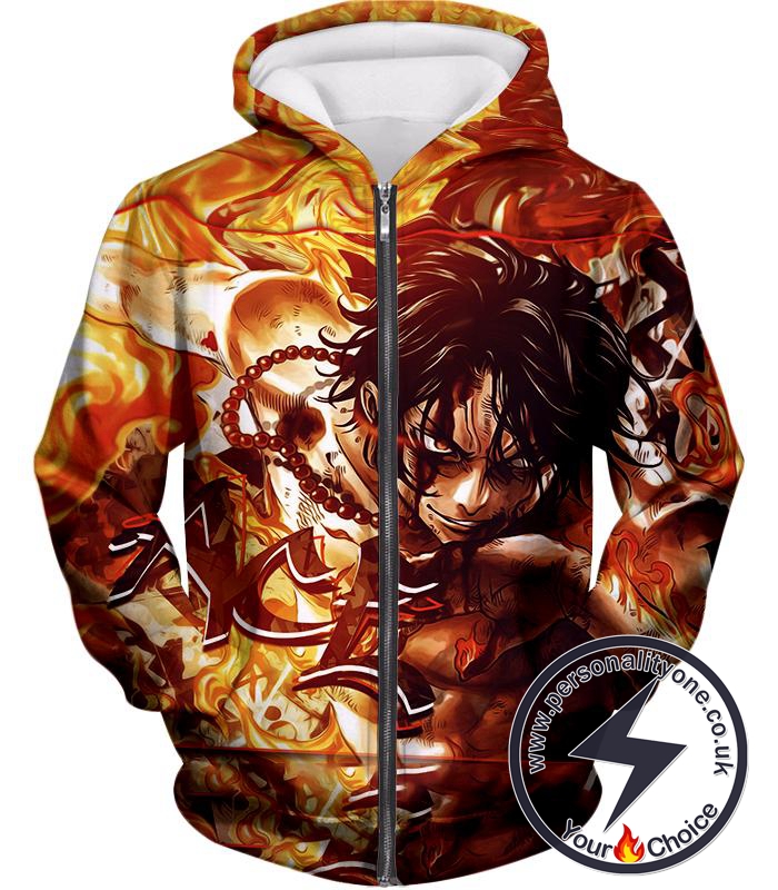 One Piece Cool Pirate Portgas D Ace Aka Fire Fist Ace Action Zip Up Hoodie